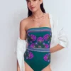 Paros Bandeau Swimsuit Atlantic Blue, Embroidery Paros Bandeau Swimsuit Atlantic Blue, Embroidery