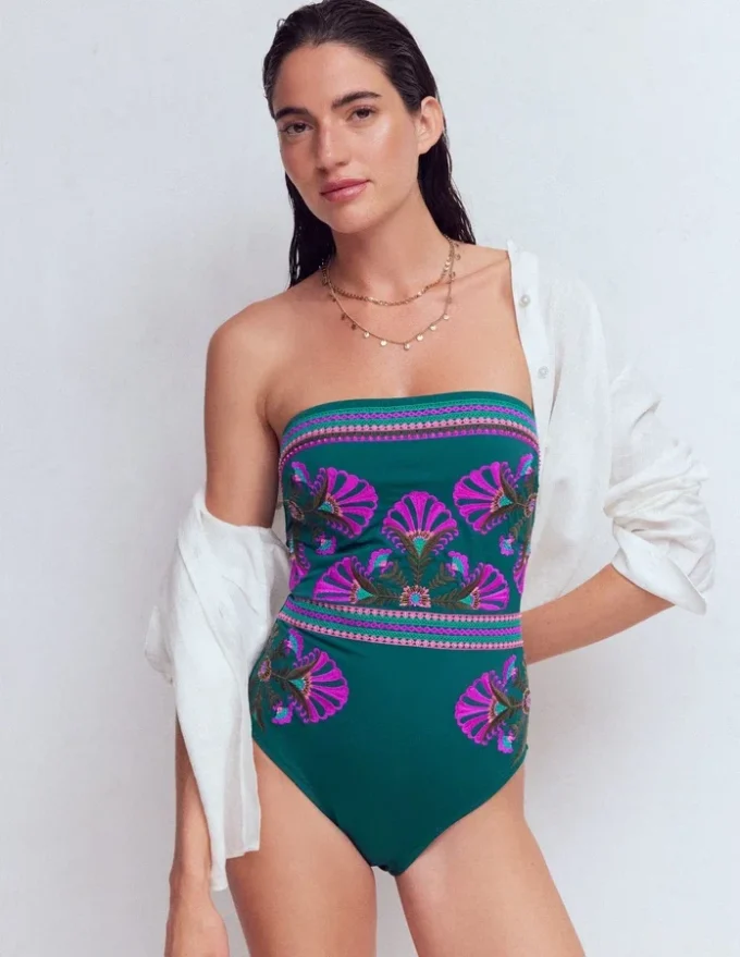 Paros Bandeau Swimsuit Atlantic Blue, Embroidery Paros Bandeau Swimsuit Atlantic Blue, Embroidery