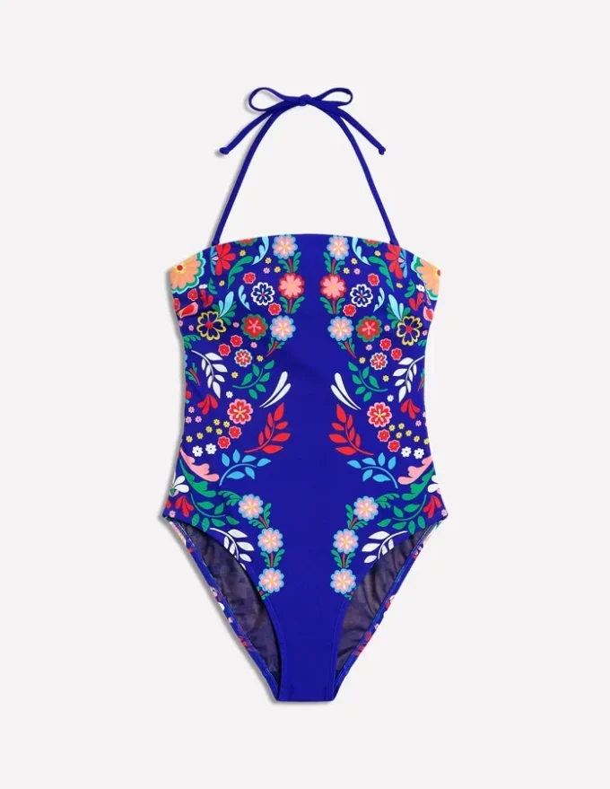 Paros Bandeau Swimsuit Blue, Structured Meadow