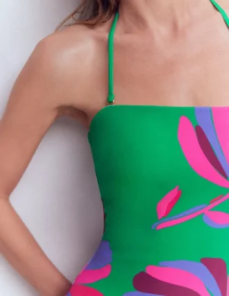 Paros Bandeau Swimsuit Green Tambourine,Daisy Cascade