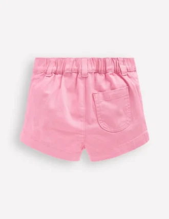 Patch Pocket Shorts Pink Embroidered Denim