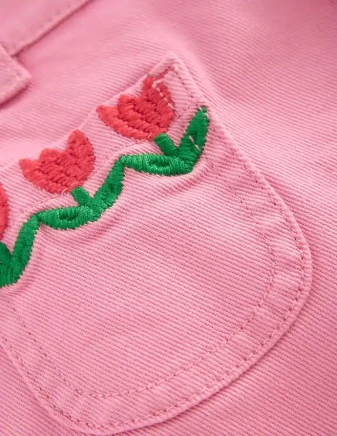 Patch Pocket Shorts Pink Embroidered Denim Patch Pocket Shorts Pink Embroidered Denim
