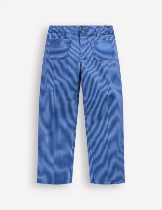 Patch Pocket Straight Jeans Blue and Ivory Ticking Stripe