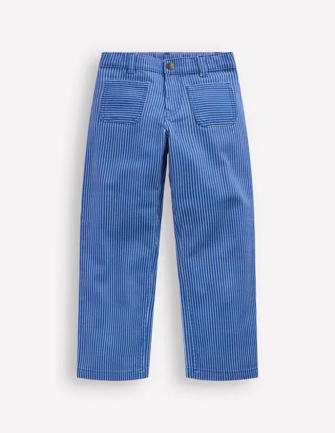Patch Pocket Straight Jeans Blue and Ivory Ticking Stripe