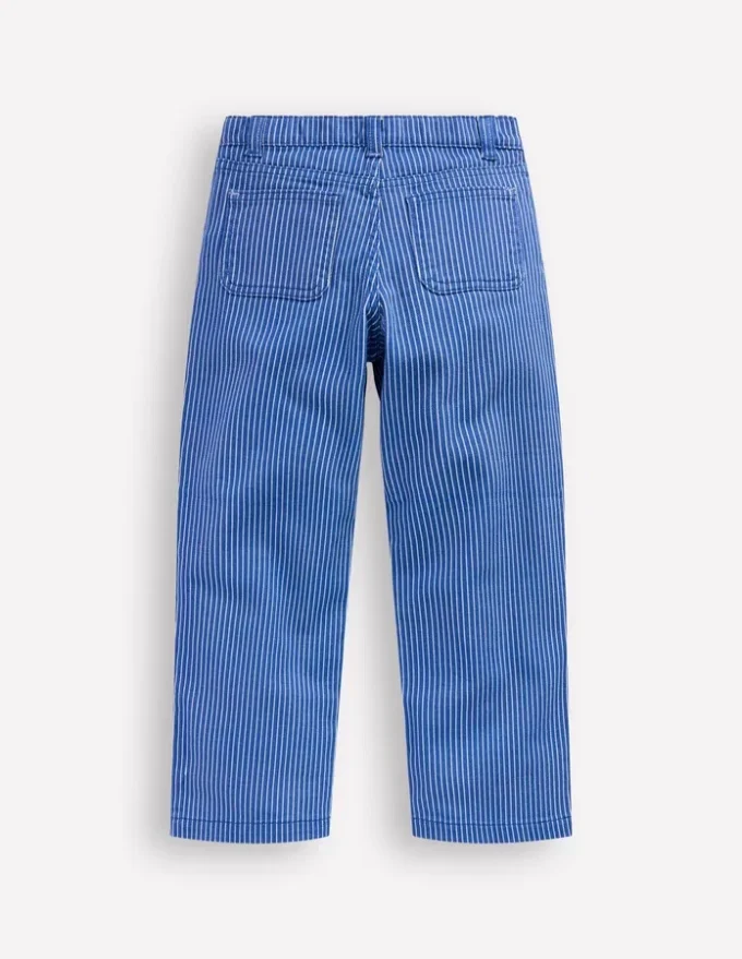 Patch Pocket Straight Jeans Blue and Ivory Ticking Stripe