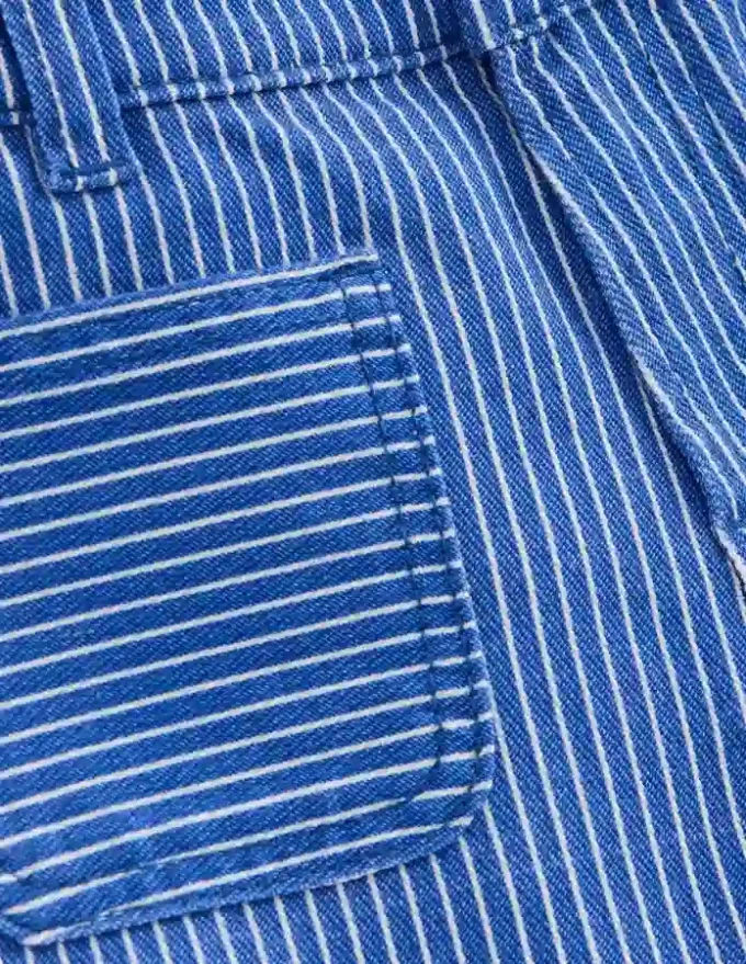 Patch Pocket Straight Jeans Blue and Ivory Ticking Stripe