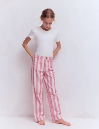 Patch Pocket Straight Jeans Pink/Ivory Stripe