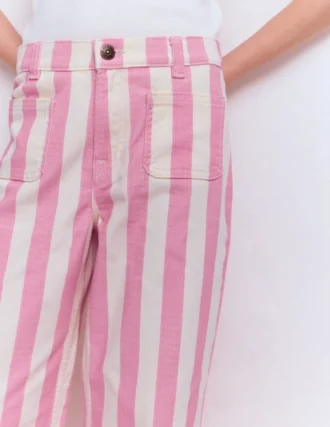 Patch Pocket Straight Jeans Pink/Ivory Stripe