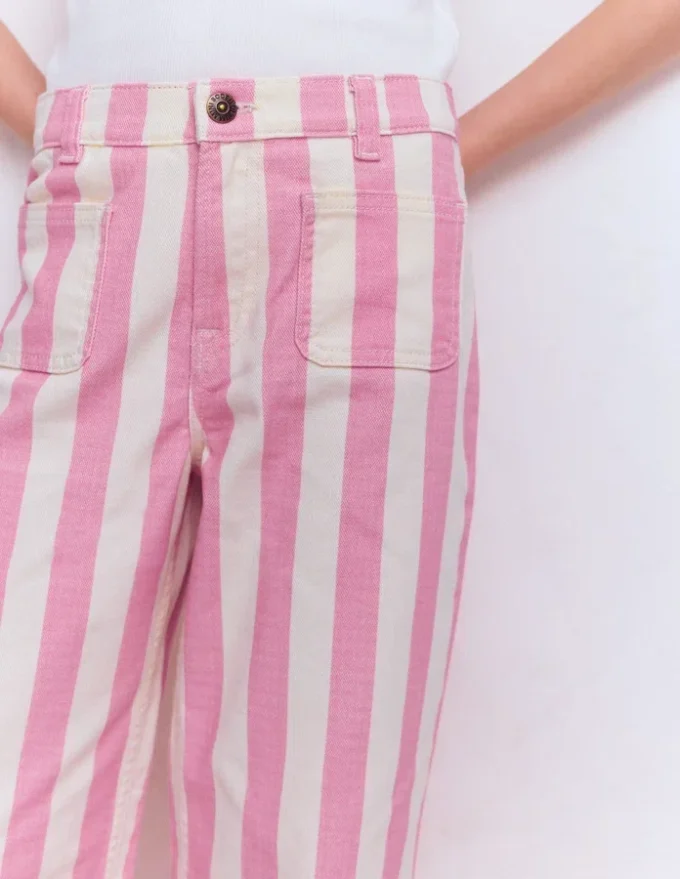 Patch Pocket Straight Jeans Pink/Ivory Stripe Patch Pocket Straight Jeans Pink/Ivory Stripe