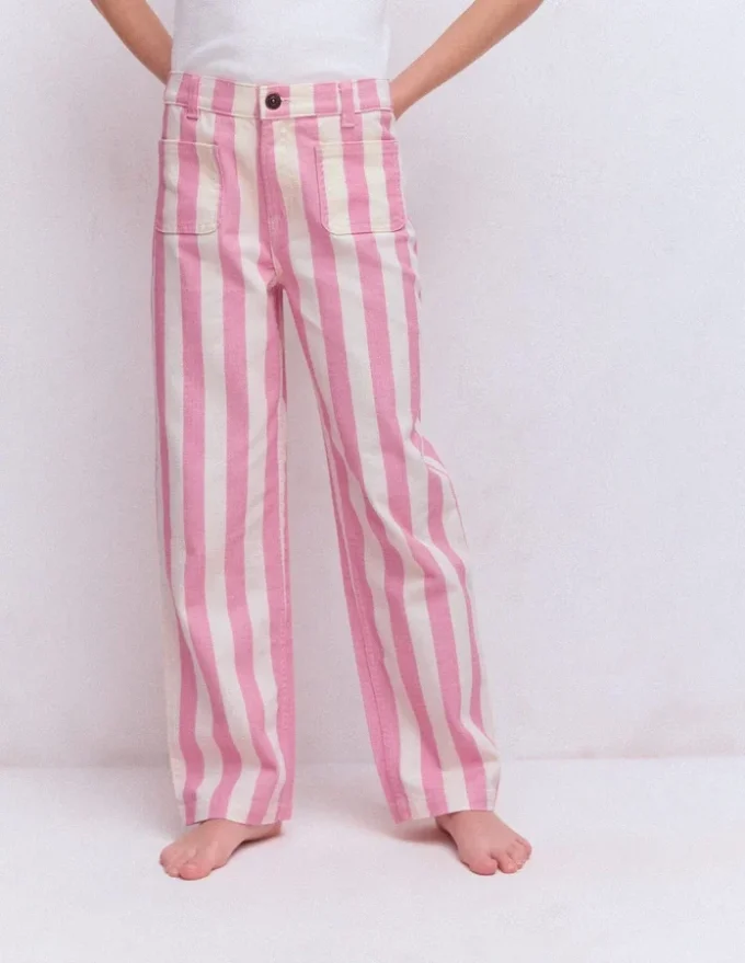 Patch Pocket Straight Jeans Pink/Ivory Stripe Patch Pocket Straight Jeans Pink/Ivory Stripe