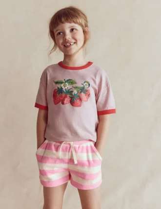 Patch Pocket Towelling short Spring Blossom Pink Stripe