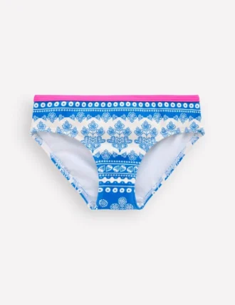 Patterned Bikini Bottoms Azure Blue Woodblock