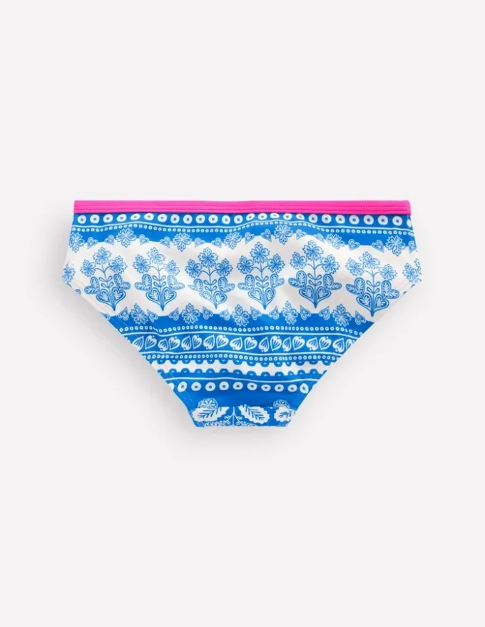 Patterned Bikini Bottoms Azure Blue Woodblock