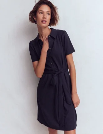 Patti Short Jersey Shirt Dress Navy