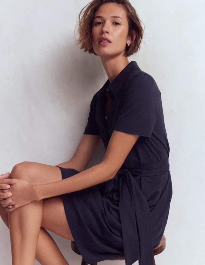Patti Short Jersey Shirt Dress Navy Patti Short Jersey Shirt Dress Navy