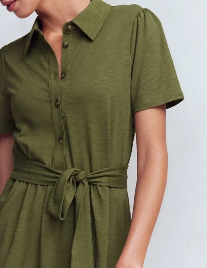 Patti Short Jersey Shirt Dress Woodland Green