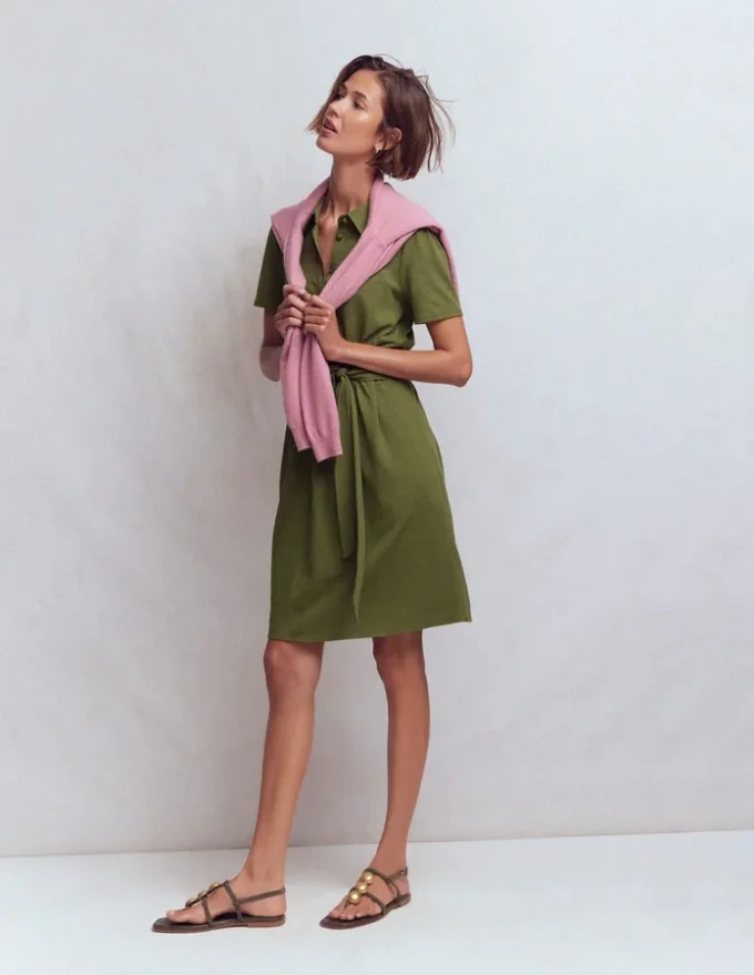 Patti Short Jersey Shirt Dress Woodland Green