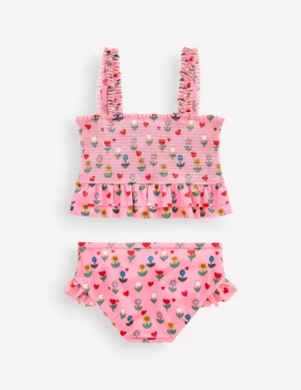 Peplum Smocked Bikini Almond Pink Sunflower Garden