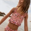Peplum Smocked Bikini Almond Pink Sunflower Garden