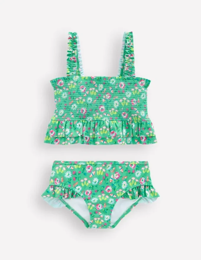 Peplum Smocked Bikini Aquamarine Butterfly Floral