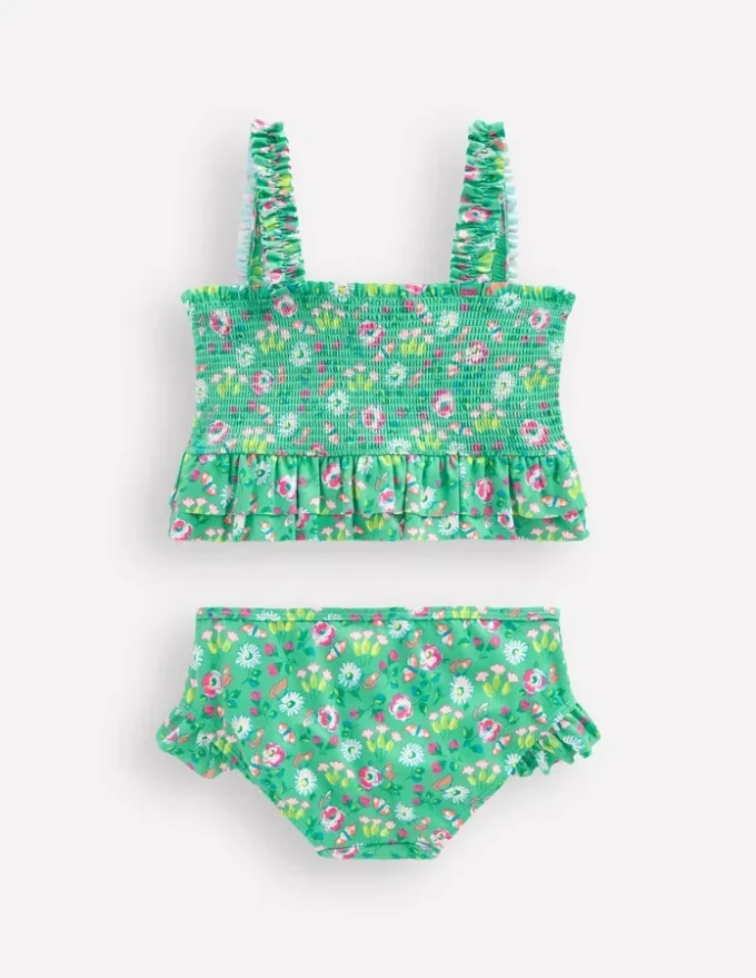 Peplum Smocked Bikini Aquamarine Butterfly Floral
