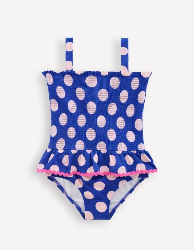 Peplum Smocked Swimsuit Bright Blue Polka Dot Peplum Smocked Swimsuit Bright Blue Polka Dot