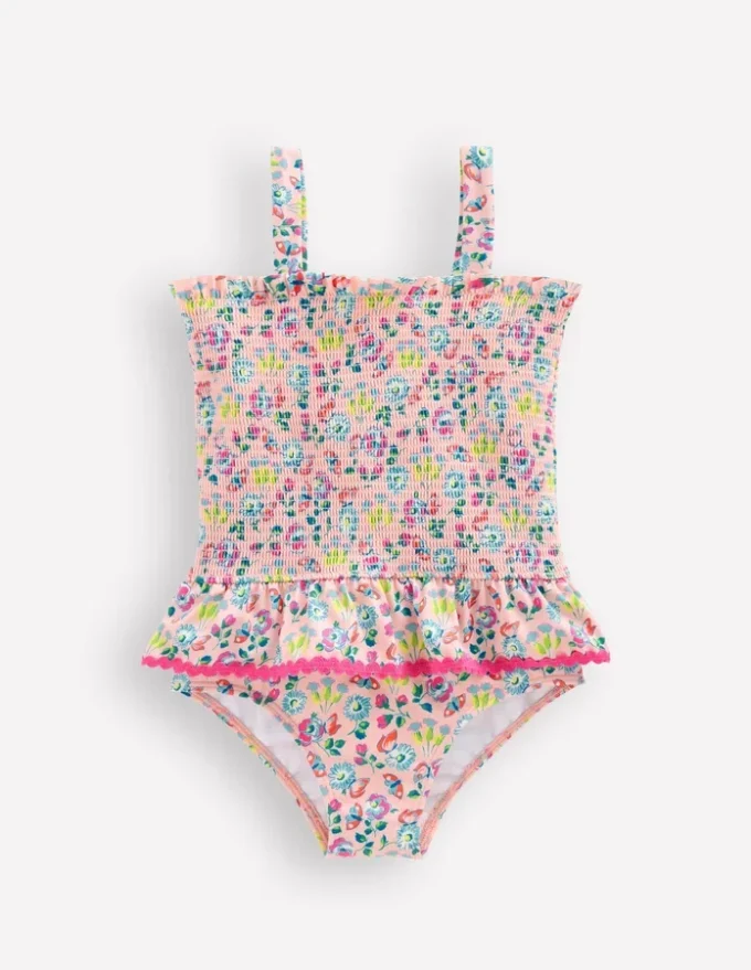 Peplum Smocked Swimsuit Chalk Pink Butterfly Floral Peplum Smocked Swimsuit Chalk Pink Butterfly Floral