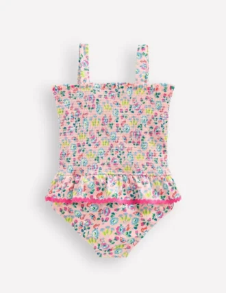 Peplum Smocked Swimsuit Chalk Pink Butterfly Floral