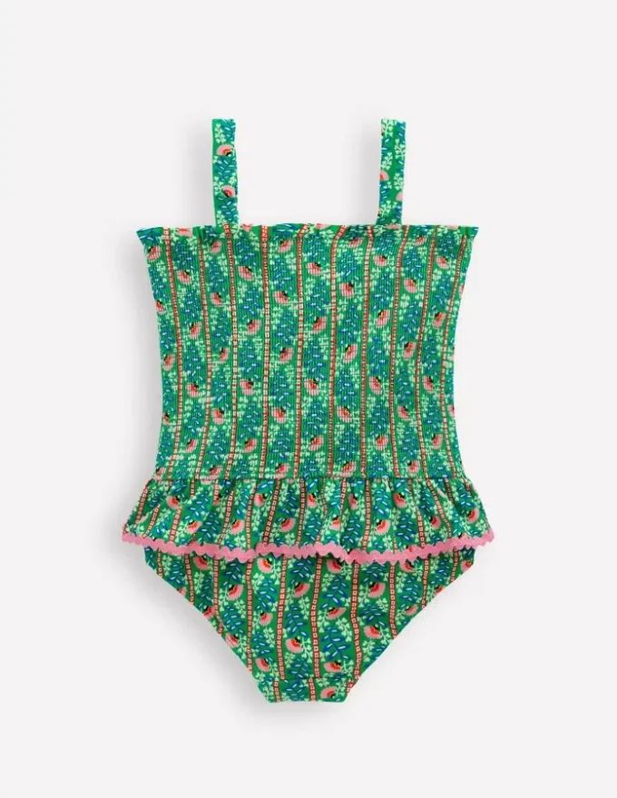 Peplum Smocked Swimsuit Green Vine Floral Peplum Smocked Swimsuit Green Vine Floral