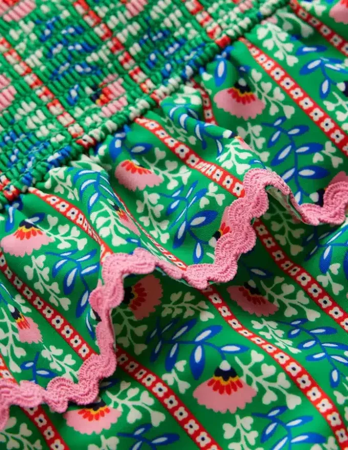 Peplum Smocked Swimsuit Green Vine Floral Peplum Smocked Swimsuit Green Vine Floral