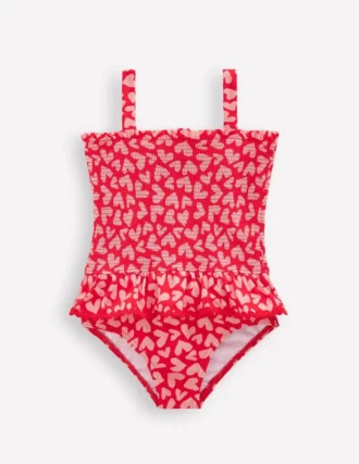Peplum Smocked Swimsuit Rockabilly Red Collage Hearts