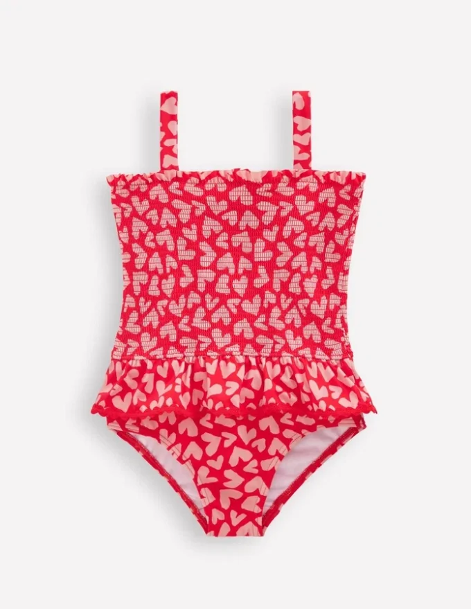 Peplum Smocked Swimsuit Rockabilly Red Collage Hearts Peplum Smocked Swimsuit Rockabilly Red Collage Hearts
