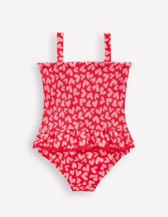 Peplum Smocked Swimsuit Rockabilly Red Collage Hearts