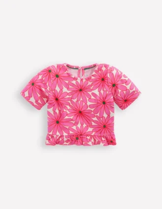 Peplum Towelling Top Festival Pink Giant Daisy