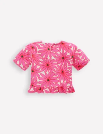 Peplum Towelling Top Festival Pink Giant Daisy