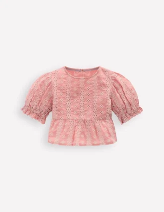 Peplum Woven Top Almond Pink Broderie