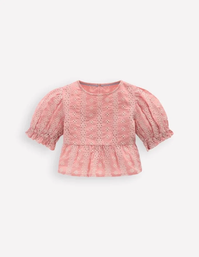 Peplum Woven Top Almond Pink Broderie Peplum Woven Top Almond Pink Broderie
