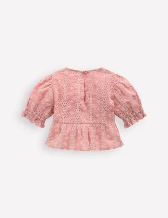 Peplum Woven Top Almond Pink Broderie