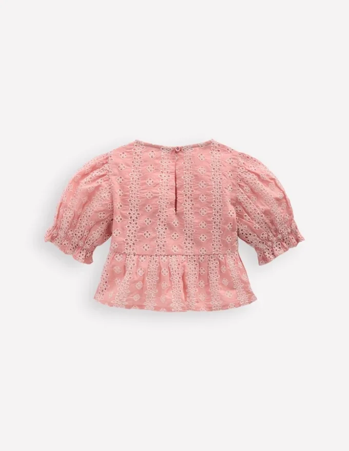 Peplum Woven Top Almond Pink Broderie Peplum Woven Top Almond Pink Broderie