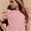 Peplum Woven Top Almond Pink Broderie Peplum Woven Top Almond Pink Broderie