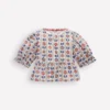 Peplum Woven Top Ivory Floral Stripe