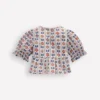 Peplum Woven Top Ivory Floral Stripe