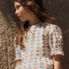 Peplum Woven Top Ivory Floral Stripe