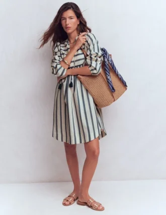 Pia Cotton Yoke Dress Blue Stripe