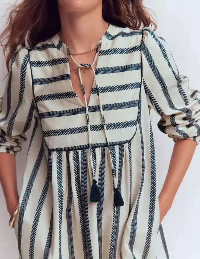Pia Cotton Yoke Dress Blue Stripe Pia Cotton Yoke Dress Blue Stripe