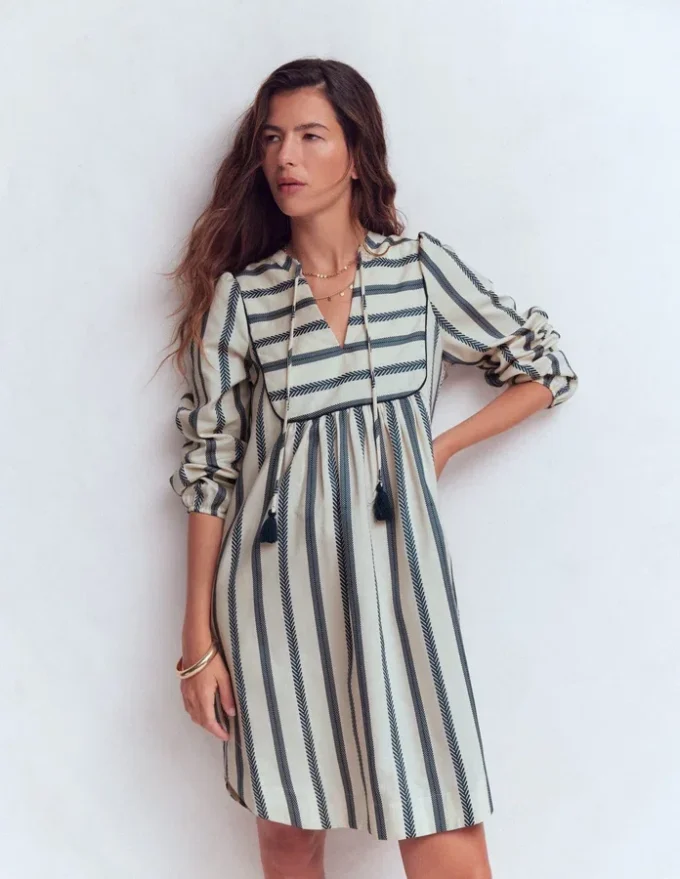 Pia Cotton Yoke Dress Blue Stripe Pia Cotton Yoke Dress Blue Stripe