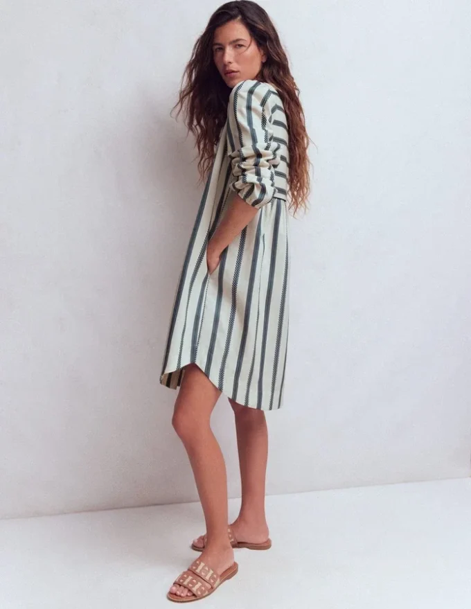 Pia Cotton Yoke Dress Blue Stripe Pia Cotton Yoke Dress Blue Stripe