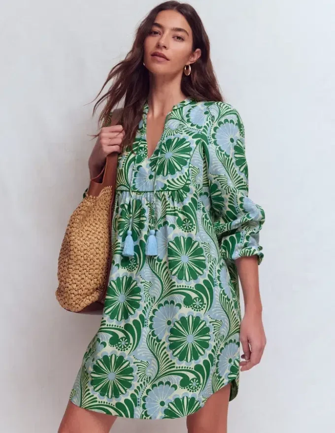 Pia Linen Yoke Tassel Dress Blue Euphoric Garden Pia Linen Yoke Tassel Dress Blue Euphoric Garden