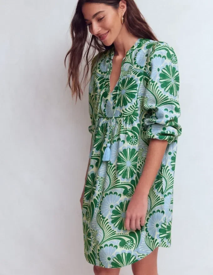 Pia Linen Yoke Tassel Dress Blue Euphoric Garden Pia Linen Yoke Tassel Dress Blue Euphoric Garden