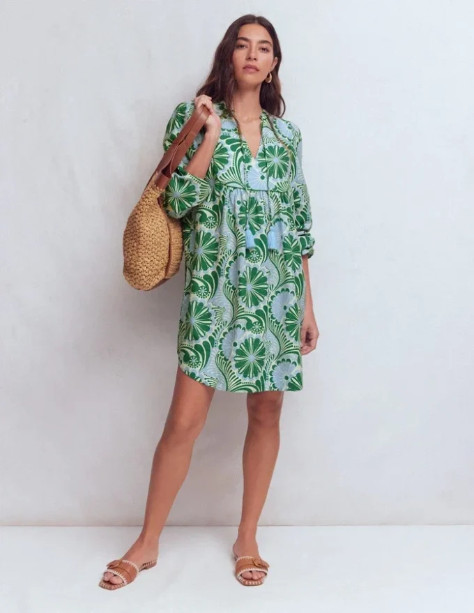 Pia Linen Yoke Tassel Dress Blue Euphoric Garden Pia Linen Yoke Tassel Dress Blue Euphoric Garden